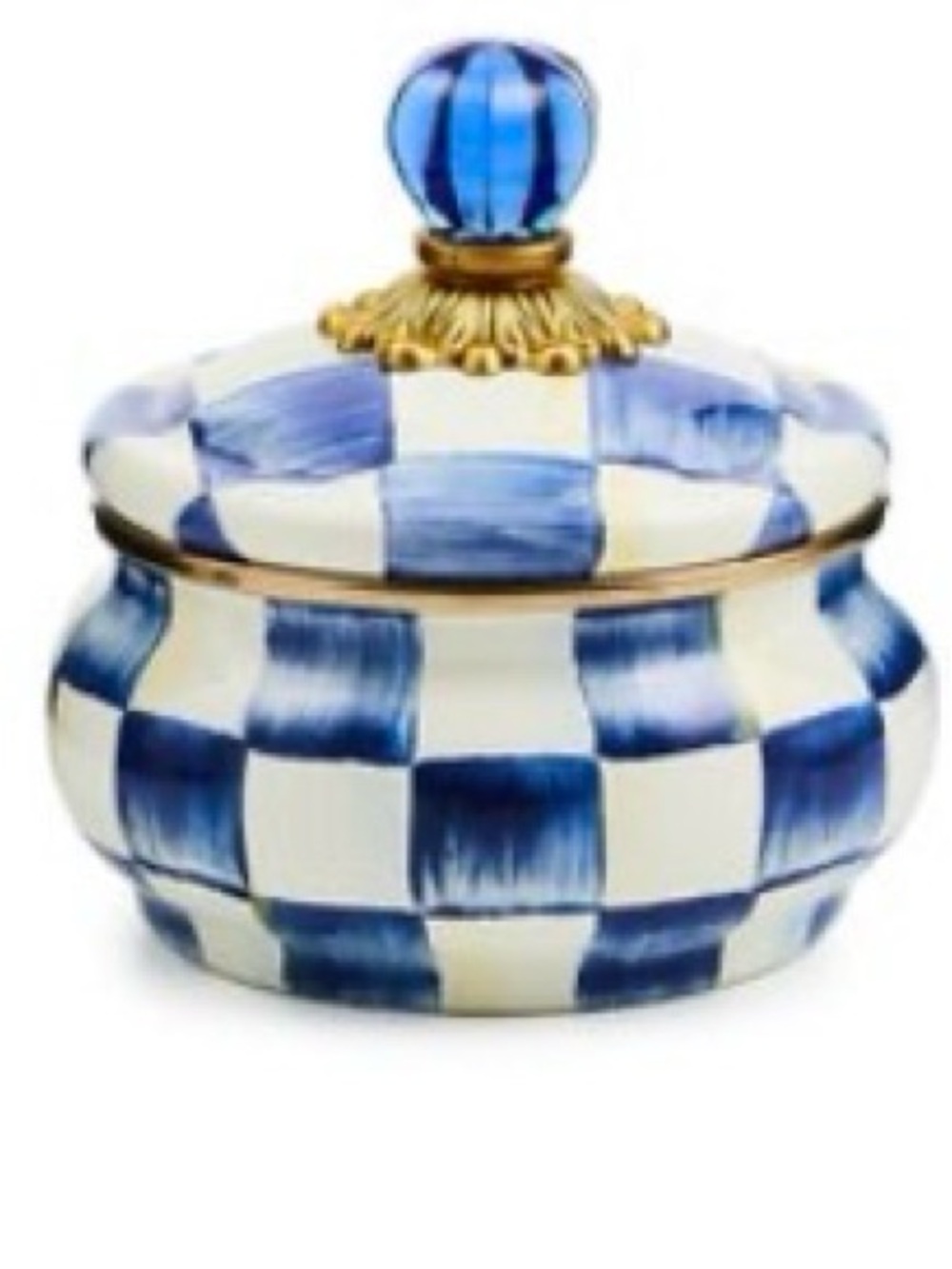 MacKenzie-Childs Royal Check Lidded squash pot with Gold Accent